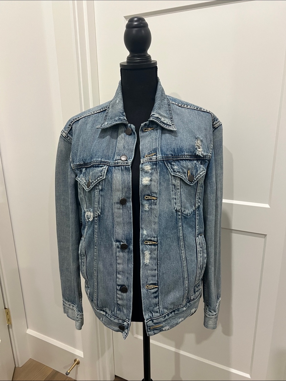 Able Light Wash Distressed Denim Jacket